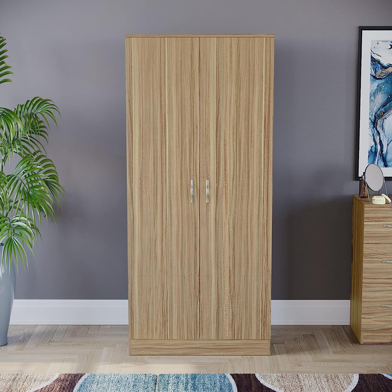 Trafford 2 Doors Wooden Wardrobe Color (Sonoma Oak)