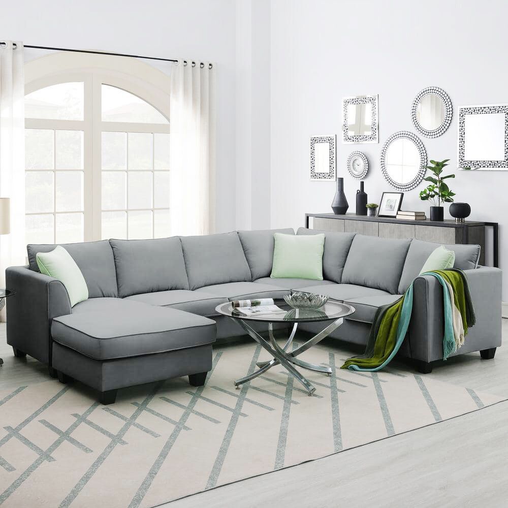 Adeline 6 Seater U-Shape Velvet Sofa – Grey