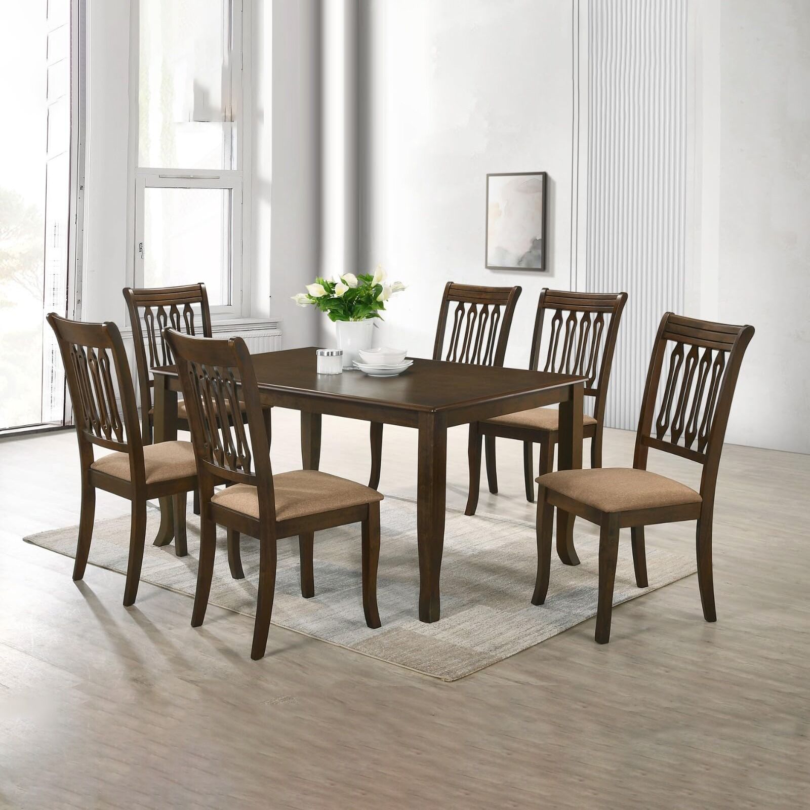 Aslan 1+6 Table+Chairs Dining Table Set – Domni Oak