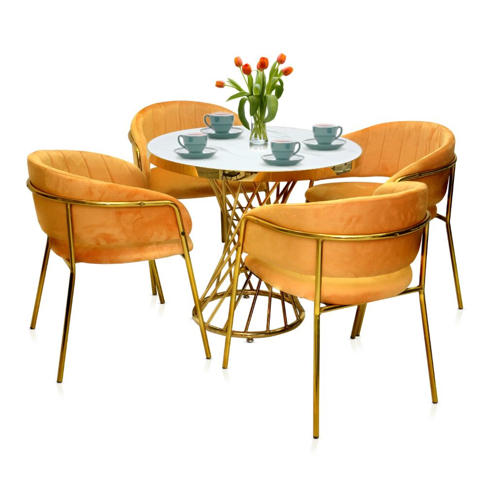 Dining 4 Seater Round Table Chairs Set – Orange