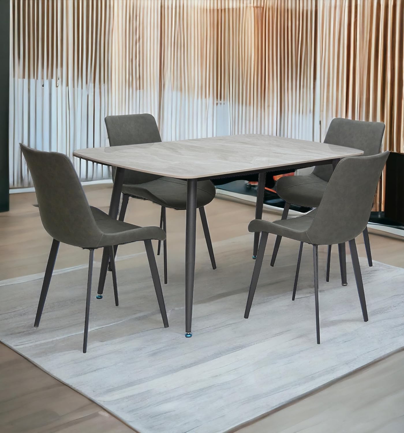 Modern 4 Seater Dining Table Chairs Set – Grey