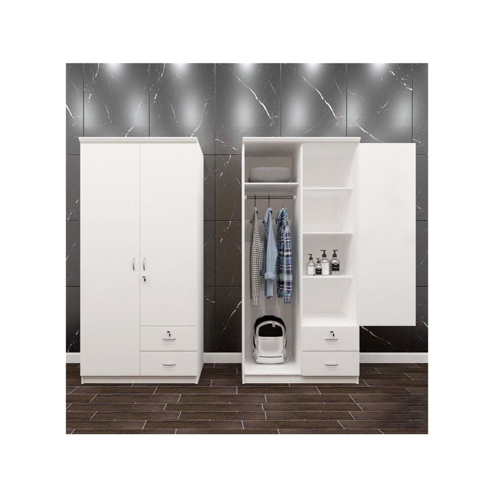 Karnak 2 Door Wooden Wardrobe Solid Wood Wardrobe With Lockable Drawers Perfect Modern Stylish Heavy Duty Color – White